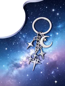 Cross-Border DIY Creative Hollow Four-Point Star Moon Pendant Keychain, Bag Decoration Hanging Item, Gift, Unique Accessory