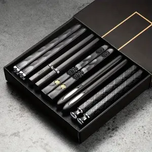 5 Pairs of Premium Chopsticks Reusable Dishwasher Safe 9.5 Inch Fiberglass Chopsticks Gift Set Non-slip Black + Silver Non-slip Alloy Non-Slip Japanese Cutlery Metal Plastic Tableware Blossom Wooden