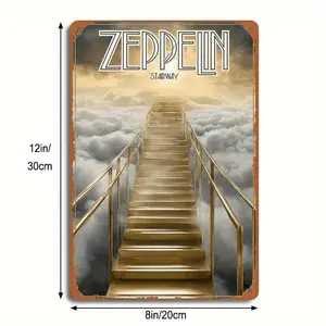 Vintage Rock Music Zeppelin Tin Sign Wall Decor Inspired by Stairway to Heaven Album Art Perfect for Living Room and Studio