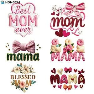 Mother's Day Embroidered Iron-On Patches Set, Flower Embroidery, Floral Embroidery Design, 6 Pieces Sewing Appliques for DIY Clothing Decorations, Perfect Gift for Mom