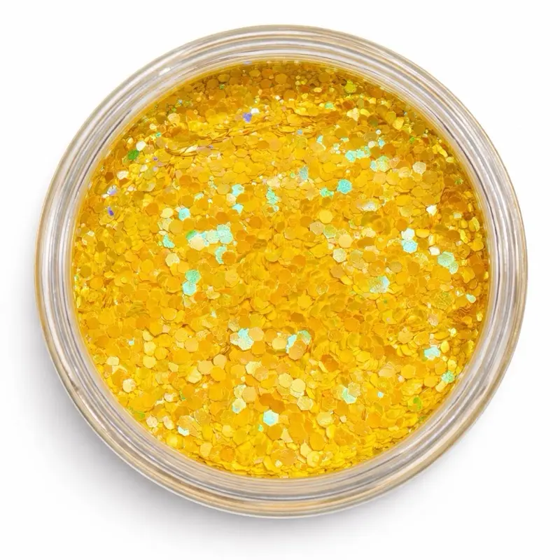Reese & Riley Co. Buttercup Illuminating Iridescent Glitter Powder - Premium Yellow Chunky Mix for Resin Art, Tumblers, DIY Crafts, Luxe Finish for Slime Makers, A Little Goes A Long Way