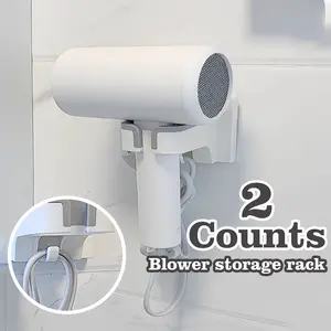 2 Counts Hair Dryer Holder, Without Punching Wall Mounted Hairdryer Holder, Hands-Free Wall Mounted Self-Adhesive Cord Organizerfor Bathroom Hotel Hair Salon (Random Color)