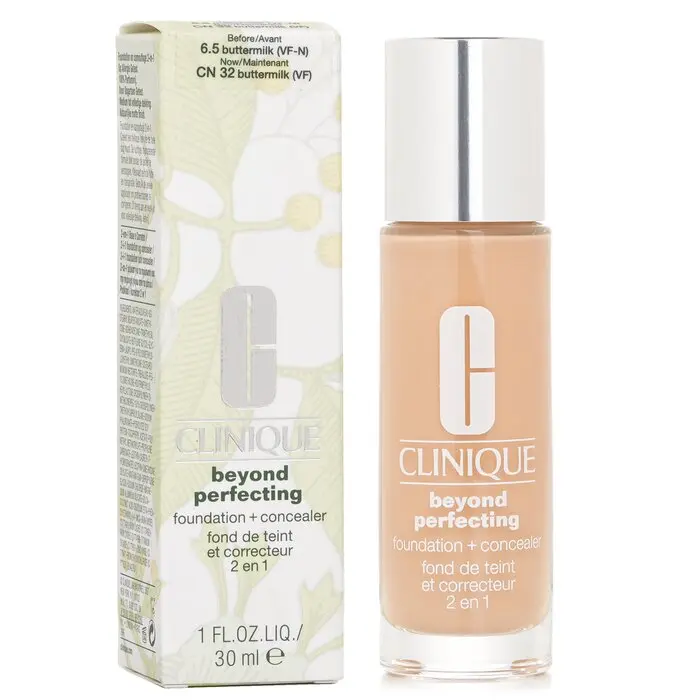 Clinique Beyond Perfecting Blurring Skin Finish Concealer & Foundation Cosmetic, #6.5 Buttermilk (VF-N) Pigment-Rich Makeup Concealer Cosmetic, 30ml/1oz
