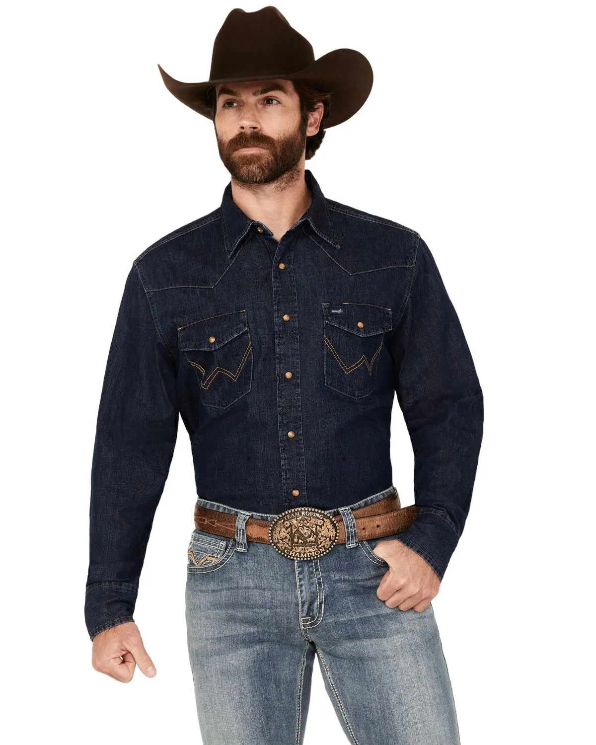 Wrangler Men's Men'S Medium Wash Denim Long Sleeve Snap Western Shirt - 112361700