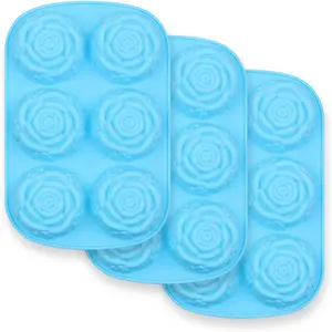 6-Cavity   Shaped Mold, Set of 3 count Non Stick   Rose Mold for Candy  Jelly, Ice Cube - Roses