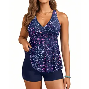 Aqua Eve Tankini Swimsuits for Women- Flowy Two Piece Bathing Suit with Shorts Tummy Control Swimwear