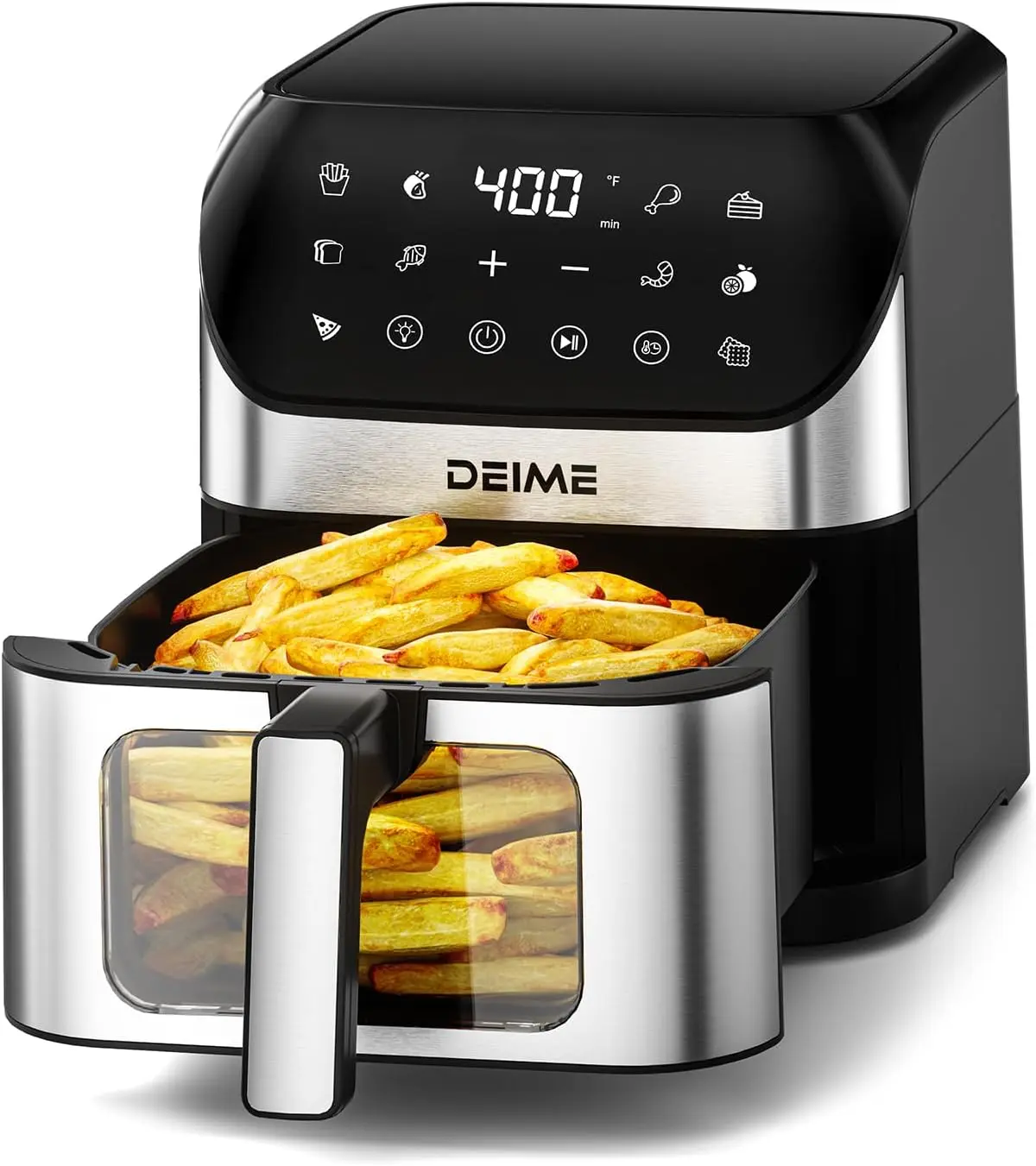 DEIME RA640DSV-1 Air Fryer - 6.2 QT Oilless Adjustable Temperature Fryer, 1500W Large Capacity Healthy Kitchen Appliance with 10 Presets, Visual Window, Non-Stick Basket, Included Chips Recipe