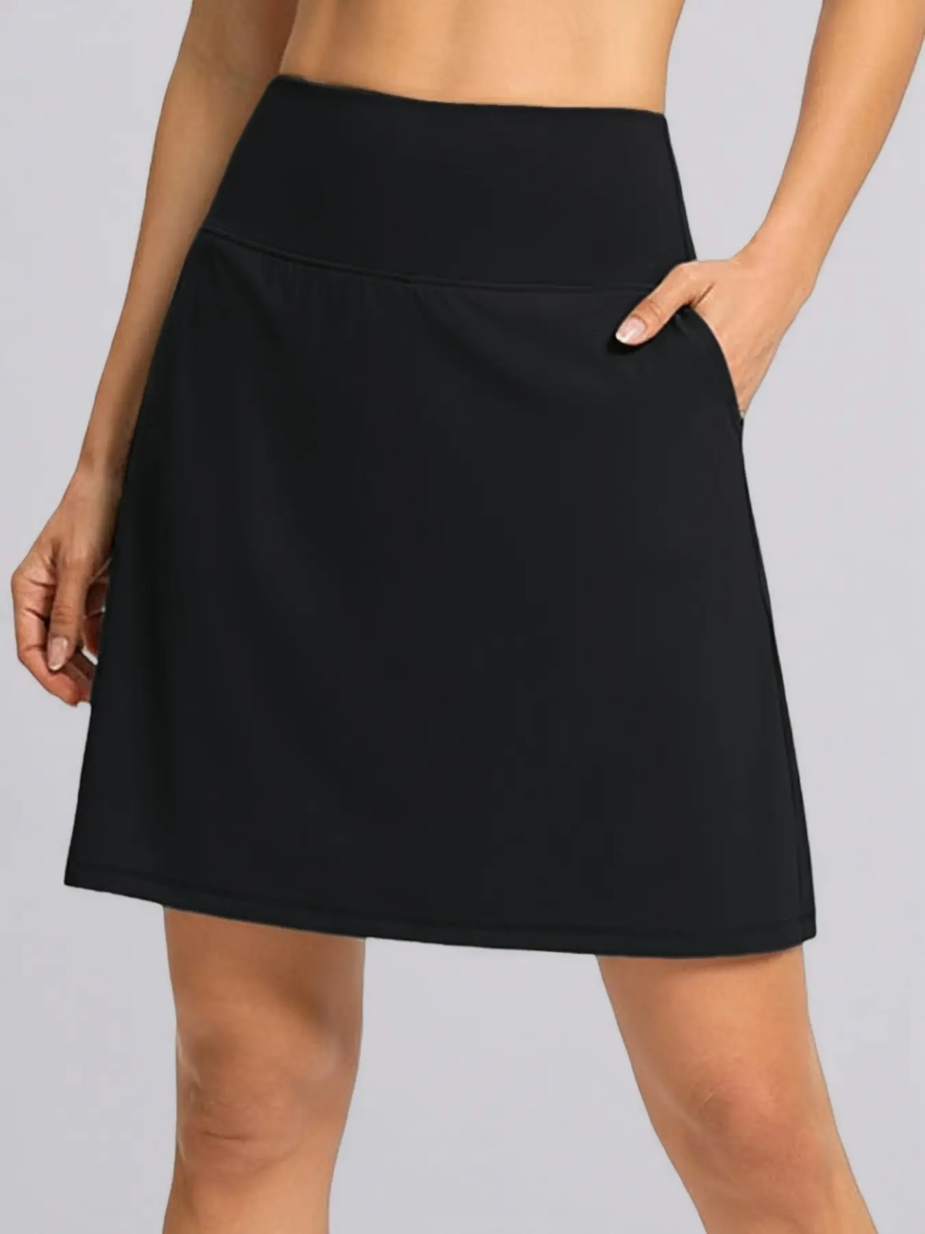 Women's High-Waist Sporty Skirt, Running & Golf Shorts, Quick-Dry, Anti-See-Through, Slim Fit, Pockets, Plain Design, Unlined, Stretchy Sports Skort, Quick Drying Skort