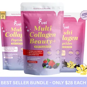 Fuel Multi Collagen Peptides 3 Packs - Hydrated Protein Peptides with Biotin, Resveratrol & Micro-Ingredient Vitamin C - Includes All Flavors - Edible Dietary