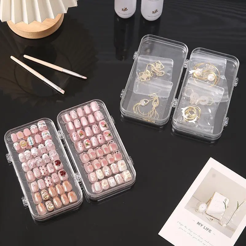 Tri-Fold Clear Nail Art Organizer - Space-Saving Portable Storage Box for Press-On Nails, Cosmetic Accessories