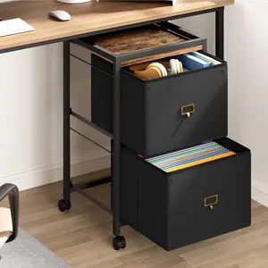 GARVEE 2 Drawers Mobile Fabric File Cabinet, Metal Frame, MDF Top, Waterproof, Anti-Corrosive, Rolling Wheels, Home Office