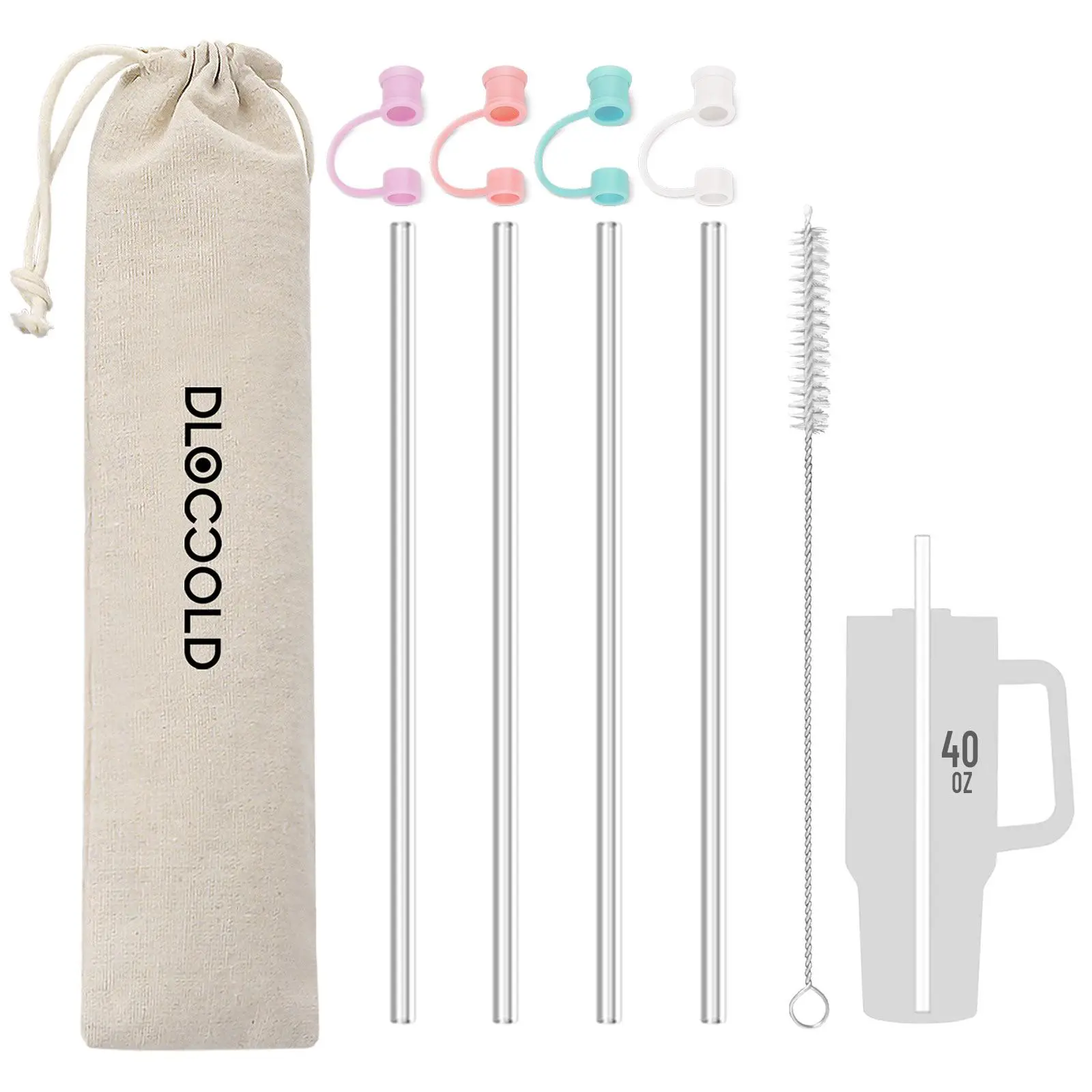 Reusable Drinking Straw Set, Straw Combo, Plastic Reusable Straw, Including 4 Straw & 4 Random Color Straw Topper & 1 Straw Brush, Straw & Straw Cap Set for 40 oz Tumbler (Tumbler Not Included), Plastic Straws