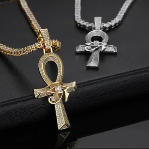 Beautiful Vintage Eye of Horus Ankh Cross Pendant lords prayer Necklace - Hip Hop Style Inlaid with Zirconia Exquisite religious amulet for men and women, suitable for casual and formal occasions labor day gift