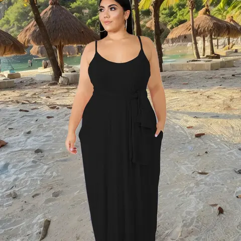 USBOUTIQUE CHIC Women's Stretchy Comfortable Long Maxi Dress Casual Lounge Everyday Relaxed Fit Plus Size Summer Dress