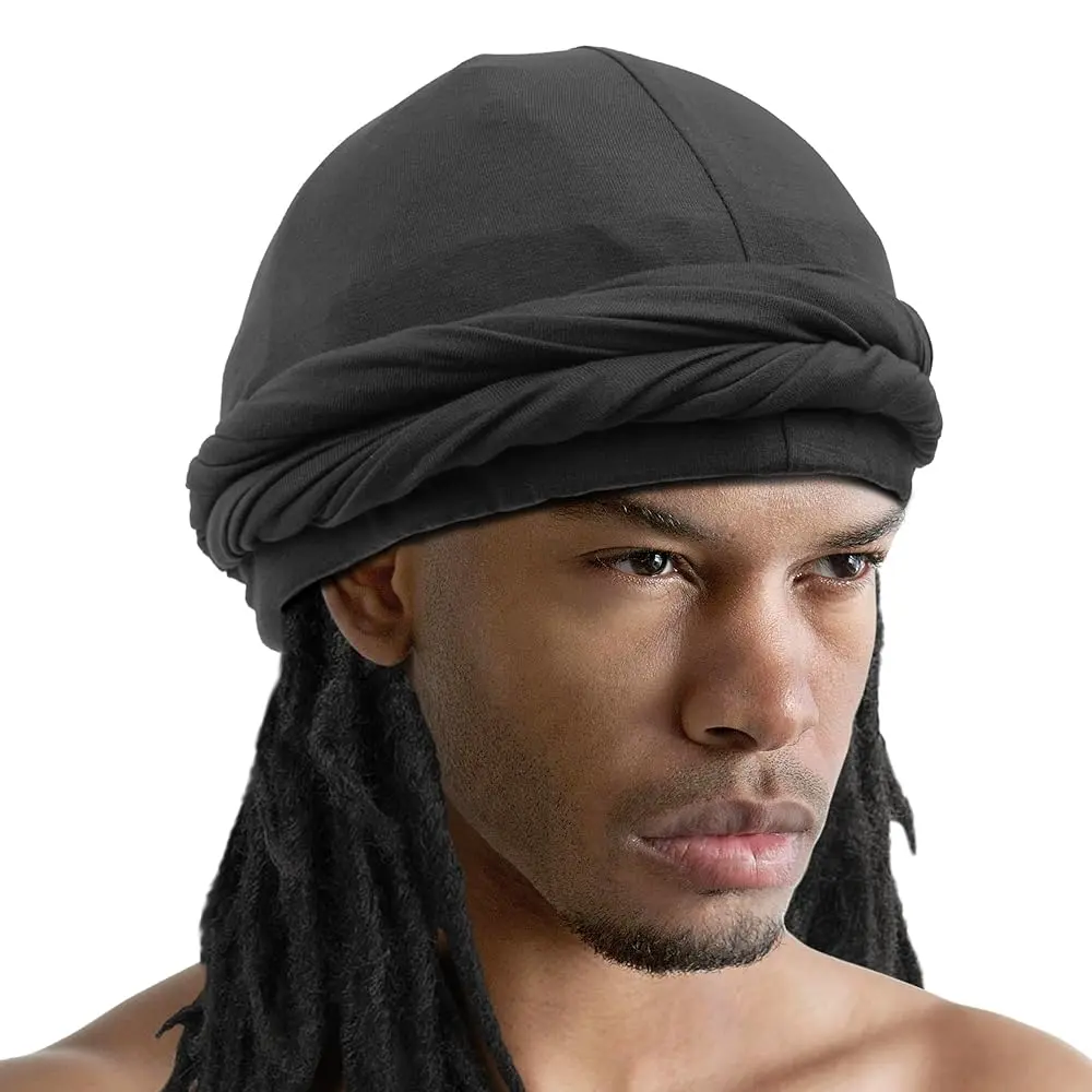 Titan Infinity Loop Durag for Men - Black Satin Lined Turban with Comfort & Hair Protection