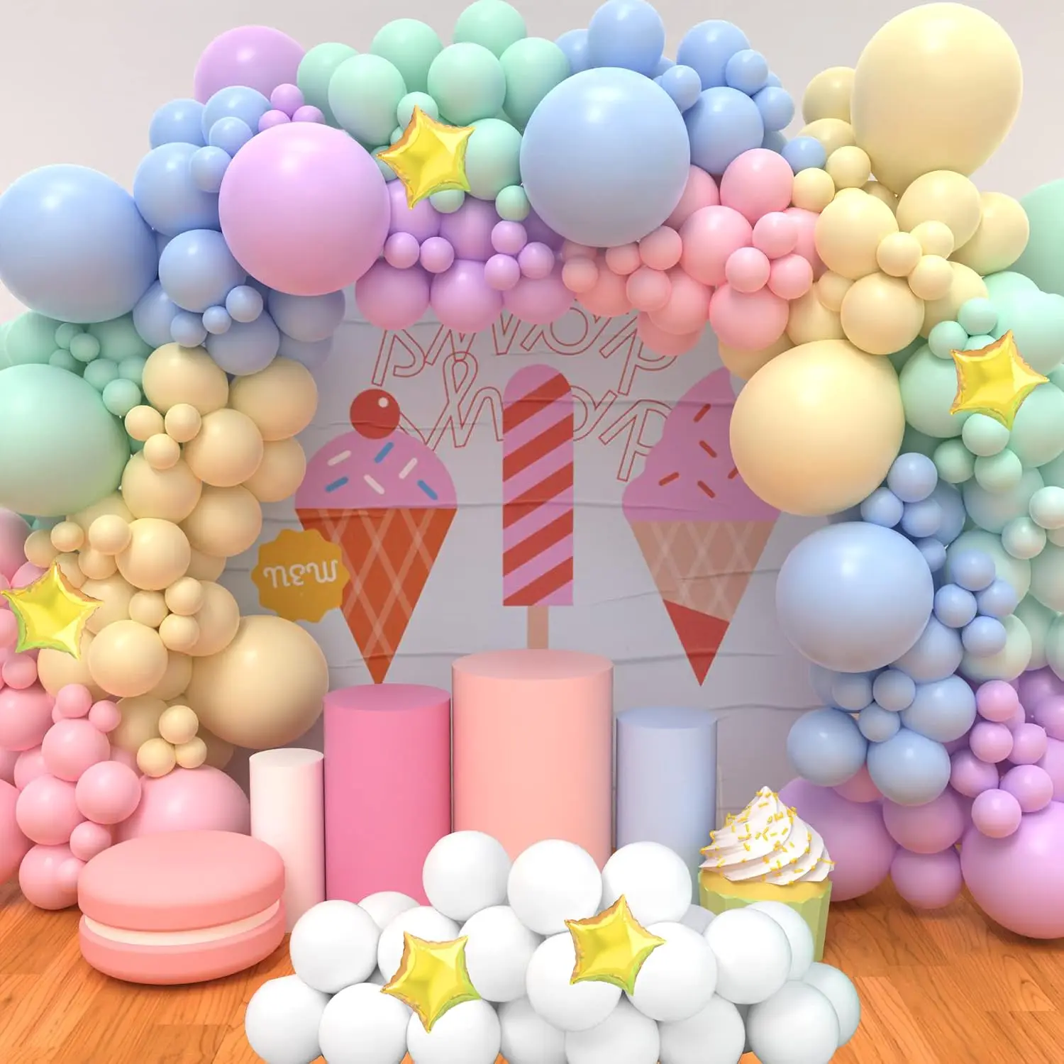 JOYYPOP 128pcs Pastel Macaron Rainbow Balloon Garland Kit, Festive Party Decor for Baby Shower, Birthday Celebrations