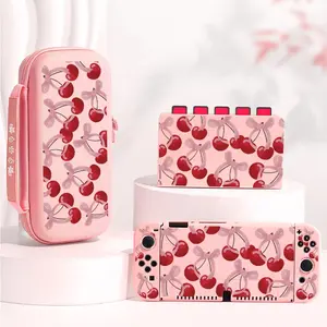Cherry Pattern Storage Case Set for Switch NS/OLED/Lite, Card Insertion Base, Gaming Accessories, Gaming Organizer Bag, Drop-proof Protective Case, Console Accessory