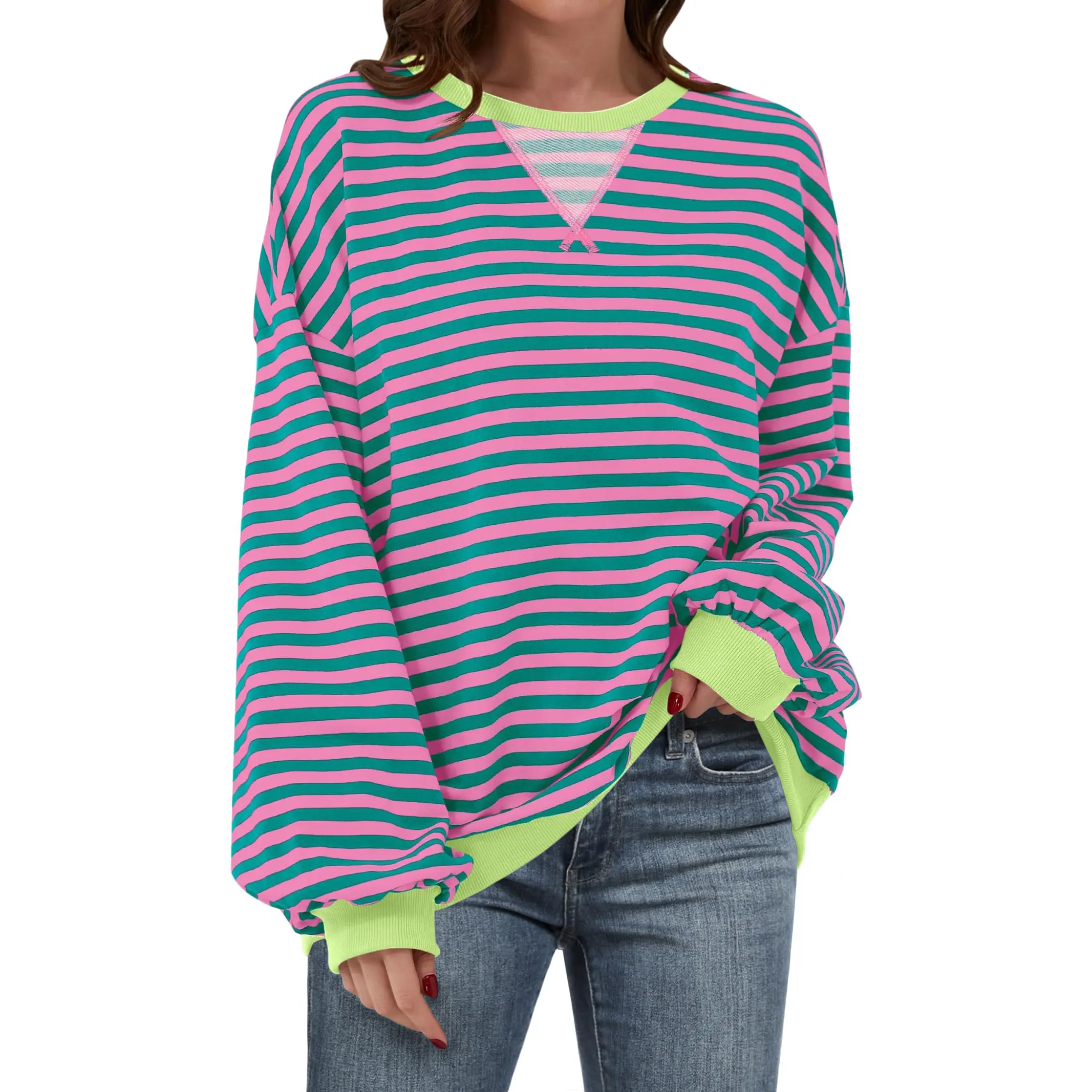 ANRABESS Women Striped Oversized Sweatshirt Long Sleeve Crewneck Hoodies Shirts 2026 Fall Pullover Top Trendy Preppy Clothes Casual Tops  Loose Fit comfort hoodies Womenswear