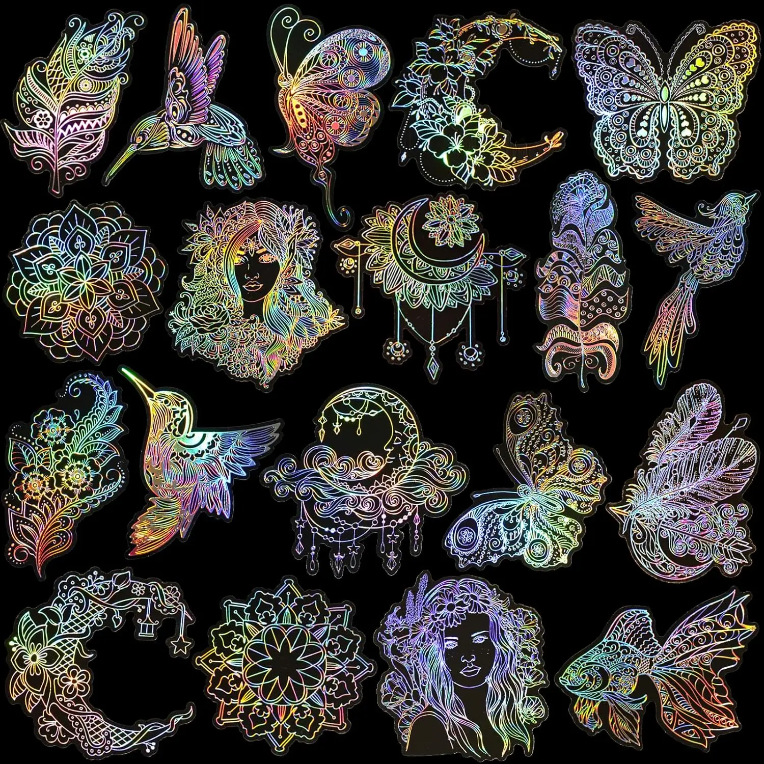 80pcs Holographic Stickers - Transparent, Reusable, Self-Adhesive, Suitable for Glass Surfaces, Holographic Effects | Iridescent Finish