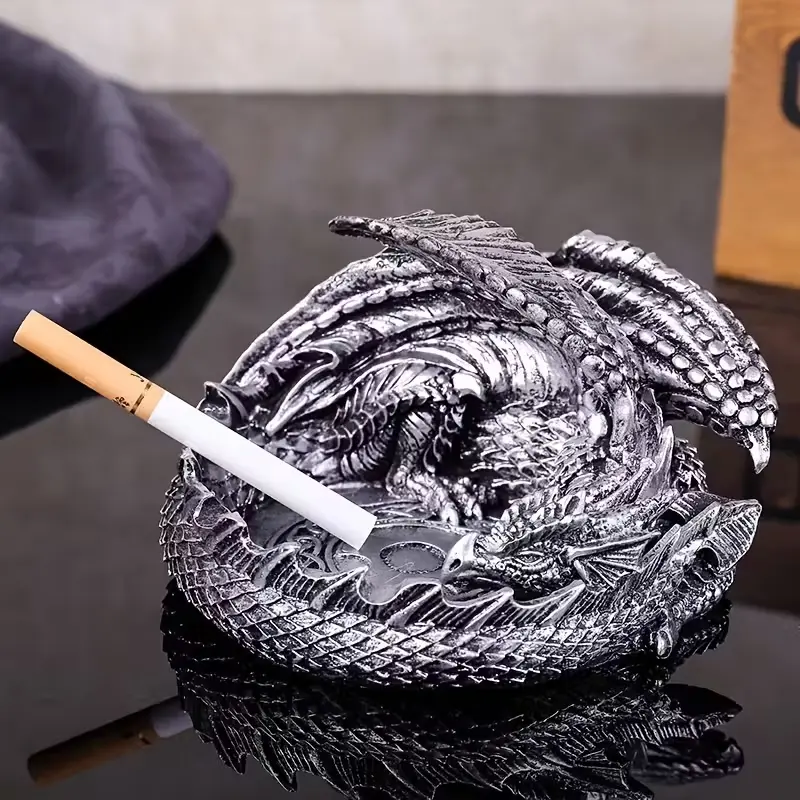 Dragon Shaped Resin Ashtray with Cloud Base, Vintage No-Smoke Design, Unique Gift for Smokers, Home Office Decor, Large Outdoor Ashtray