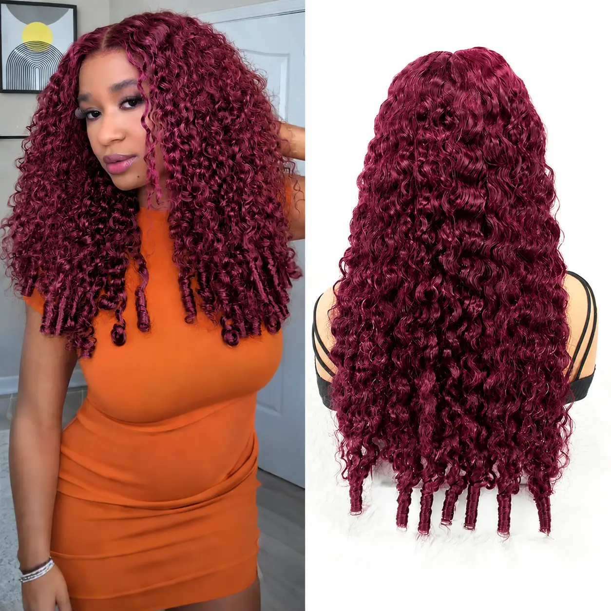 99j Burgundy Burmese Curly Wigs Human Hair Pre Plucked Pre Cut 180% Density Wig Human Hair 13x6 Lace Wig for Women  32 Inch