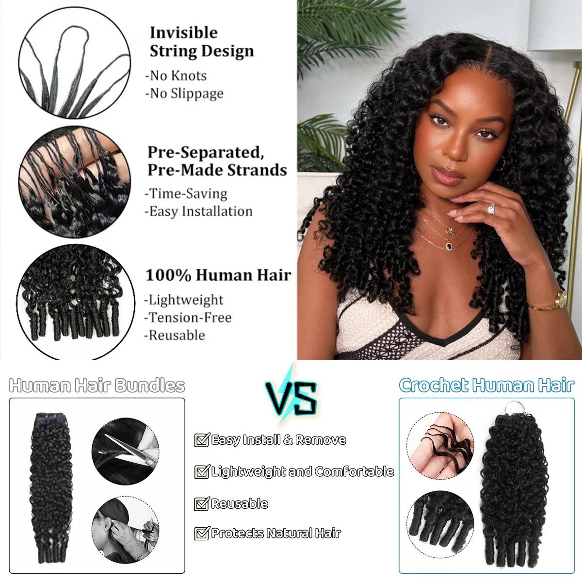 Bling Hair Burmese Curly Pre-Separated Feather Crochet 100% Human Hair Extensions For Miracle Knots Boho Braids 4 to 5 Bundles Recommended