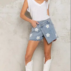 Daisy Floral Wrap Denim Shorts
