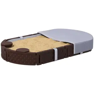 Sandbox with Cover, 4 Corner Seats, Bottom Liner for Backyard, Garden, Outdoor, 71" x 42" W x 9", Dark Brown