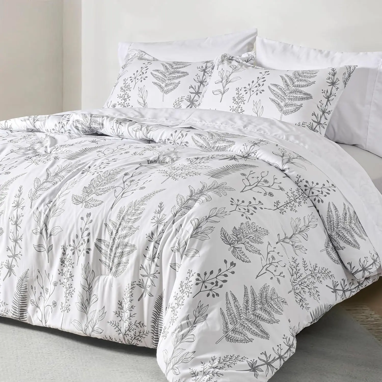 【Summer Wins】PHF 7/3 counts/set Comforter Set, Reversible Botanical Bedding Set Includes Comforter, Pillow Shams, Flat Sheet, Fitted Sheet, and Pillowcases, Gifts