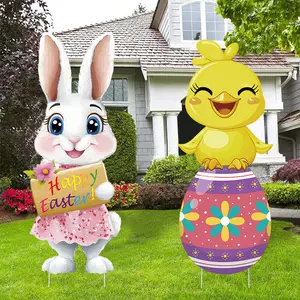 Christmas Bunny Chick Yard Signs Outdoor Lawn Decorations Festive Cute Winter Party Supplies For Garden Patio Decor Seasonal Holiday Decor   Plastic christmas decorations halloween decor 2025 Wooden Ornaments