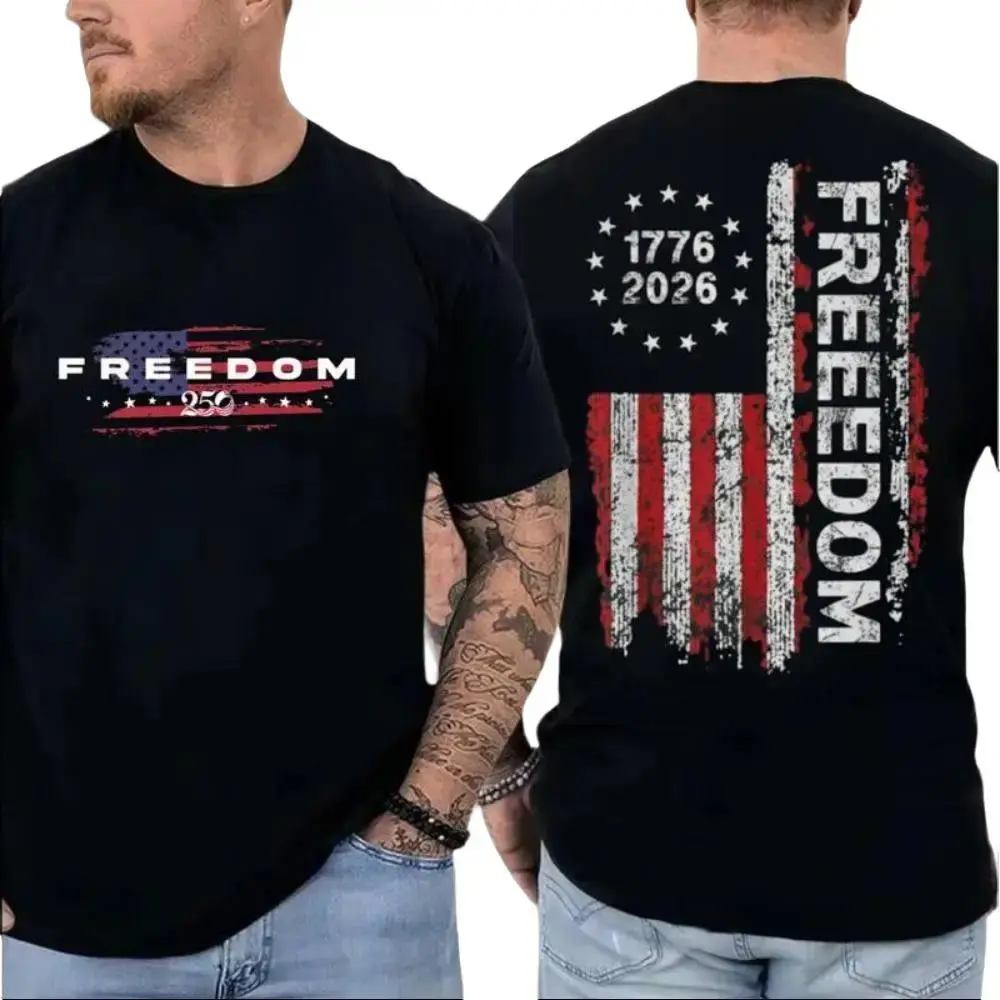Freedom 1776–2026 T-Shirt – Patriotic USA Flag Vintage Distressed Graphic, 250 Years of American Freedom, Front & Back Print, Soft US Cotton, Unisex US Fit t0330Father's Day Gift, Apparel, Classic