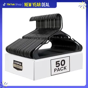 Utopia Home 50-Pack Space-Saving Plastic Hangers with Shoulder Hooks Durable & Versatile for Clothes Storage Hanging Organiser