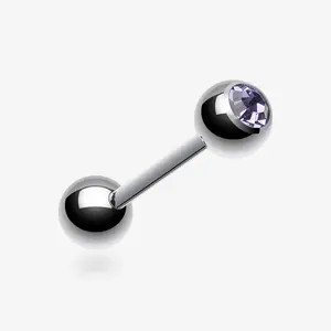 Basic Gem Ball Steel Barbell Tongue Ring