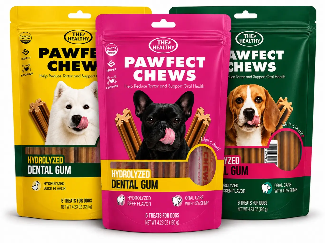 Pawfect Chews Dental Dog Treats Hydrolyzed Duck, Beef & Chicken Flavors Fresh Breath & Tartar Control Chews for Small Medium Large Dogs Oral Health Support
