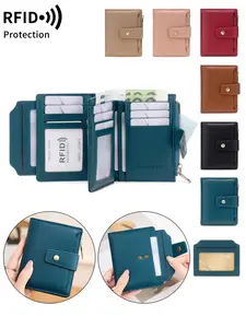 Women's Soft PU Leather Short Wallet, Ladies Wallet, Trendy Wallet, Anti-Scratch Alligator Pattern, Zipper Closure, Multiple Card Slots, 4 Photo Holders, Fashionable Three-Fold Design, Trifold Wallets