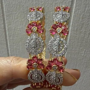 AD Stone Bangles with Clear and Ruby Colored Stones. Indian Jewelry Bangles for Women. Stylish and Elegant design