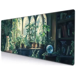 Plant & Cat Pattern Mouse Pad, Rectangular Gaming Mouse Pad, Anti-slip Mousepad, Desk Keyboard Mat for Home Office