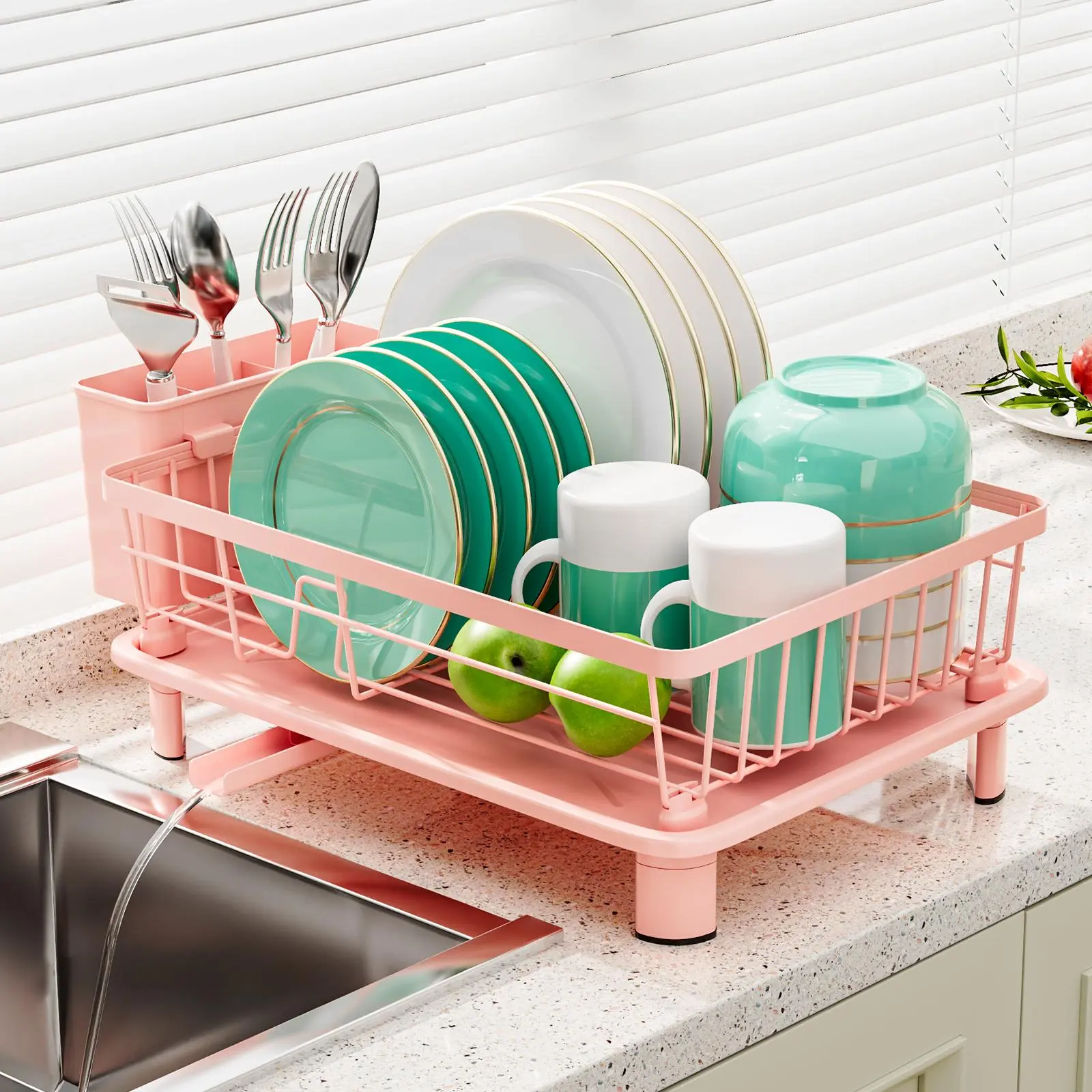 Kitchen Dish Drying Rack, Multifunctional Dish Storage Rack with Drainboard & Drip Tray, Kitchen Countertop Storage Organizer, Dish Drying Organiser, Drainboard Dish Drainer