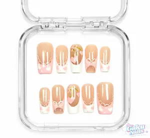 GakuNails CHERRY LACE Press On Nails, 10-Piece Multi-Pack Medium Square Handmade Coquette French Tip Builder Gel Nails, Selectable Sizes, Reusable, Nail Inspo, Handmade Press On Nails