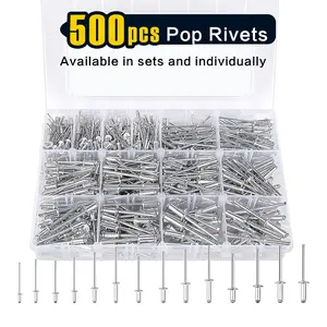500pcs Pop Rivets Assortment Kit, 14 Sizes Aluminum Blind Rivets (3/32" 1/8" 5/32" 3/16") Assorted Blind Rivets