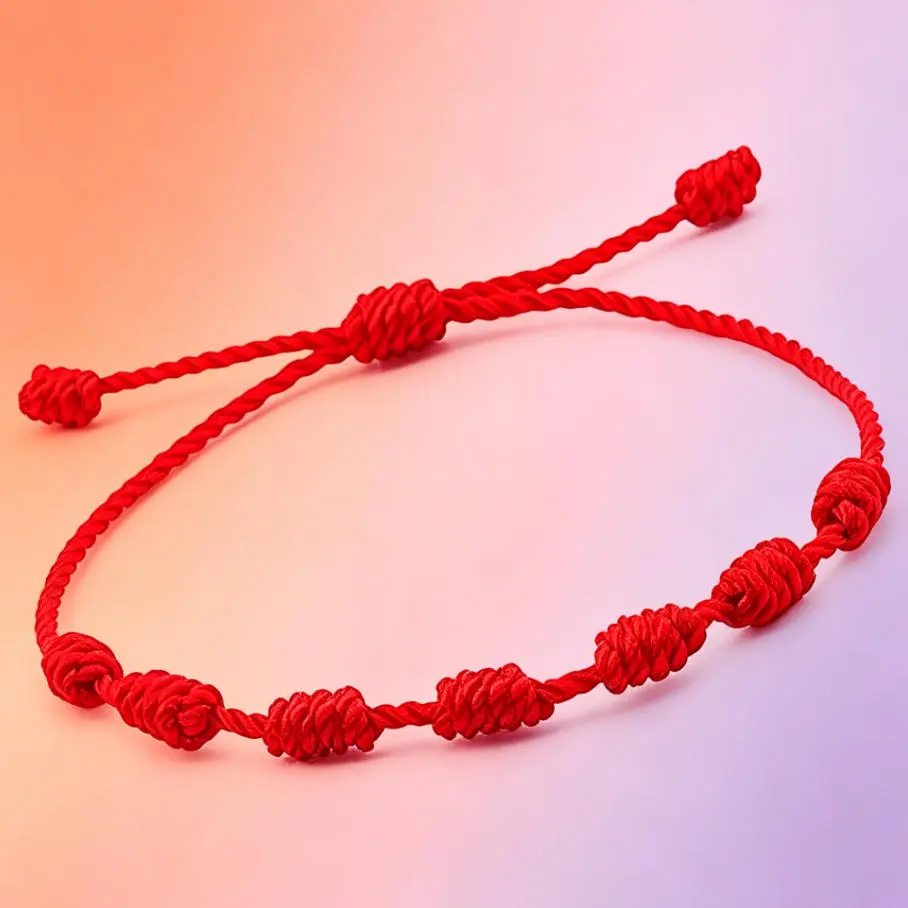 7-Knot Buddhist Energy Knotted Bracelet Jewelry, Adjustable Handmade Corded Bracelets & Bangles, Unisex Spiritual Protection Lucky Amulet Gift