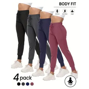 4-Pack Women’s Joggers – Sweatpants with Pockets, Lightweight Comfortable Yoga Pants for Workout, Travel, and Lounge