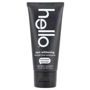 Hello Epic Whitening, Fluoride Free Toothpaste, Activated Charcoal, Fresh Mint + Coconut Oil, 4 oz (113 g)