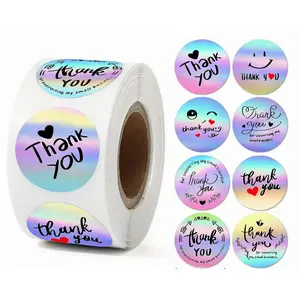 500pcs Round Thank You Stickers, Round Shape, Laser Sealing Self Adhesive Labels, Laser Finish, Party Gift Decorations, Valentine's Day Gifts, Holiday Supplies, Versatile Use