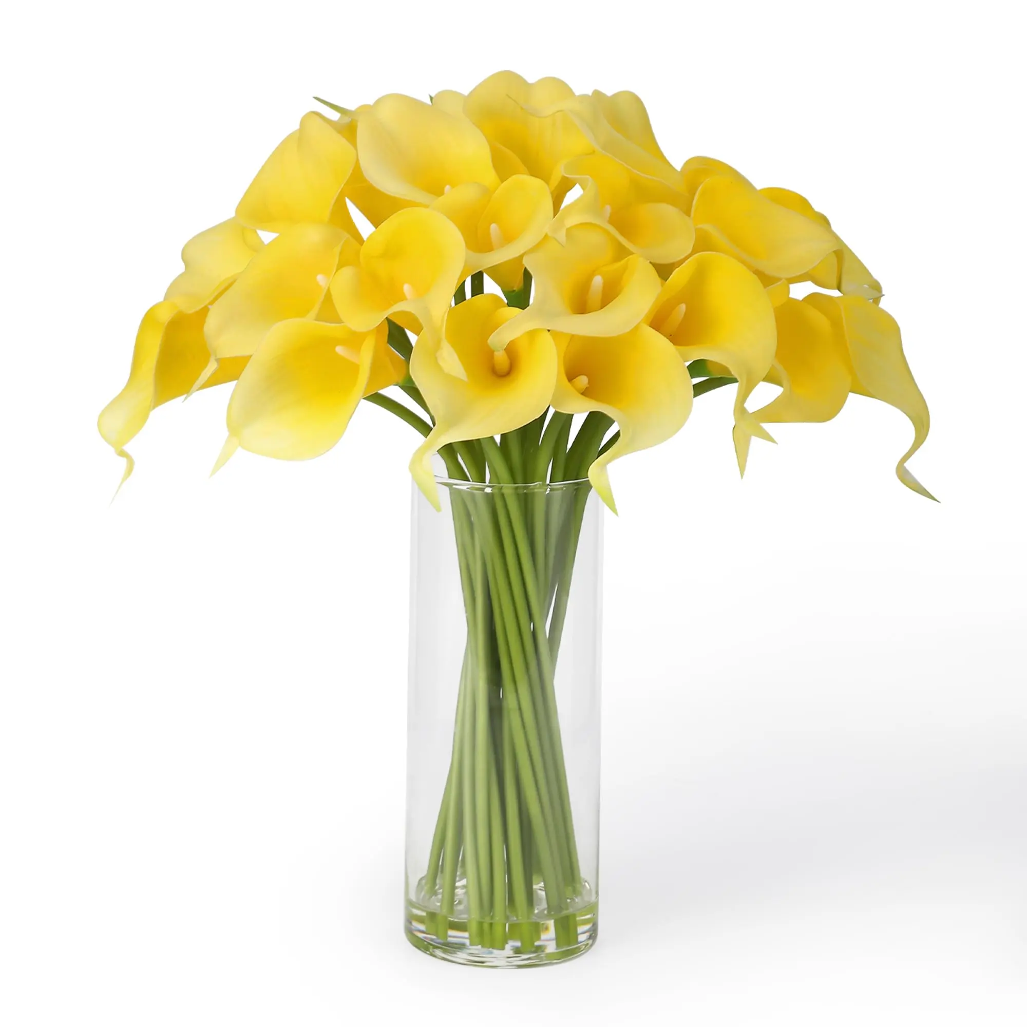 Garvee 24 Stem Artificial Calla Lilies with 8 Inch Tall Glass Vase - Realistic Silk Floral Arrangement Perfect for Home Decor, Table Centerpieces, Weddings, and Gift Displays, Ready-to-Display