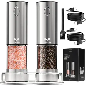 Salt and Pepper Set, Shakers Set with Coarseness and LED Light, Stainless Mill Set, Larger Capacity