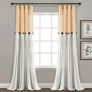 Lush Decor Faux Linen Button Window Curtain Panel Single 40"W x 45''—120"L or 100"W x 84"L Plain Farmhouse Chic Home Decor with Pleats & Buttons