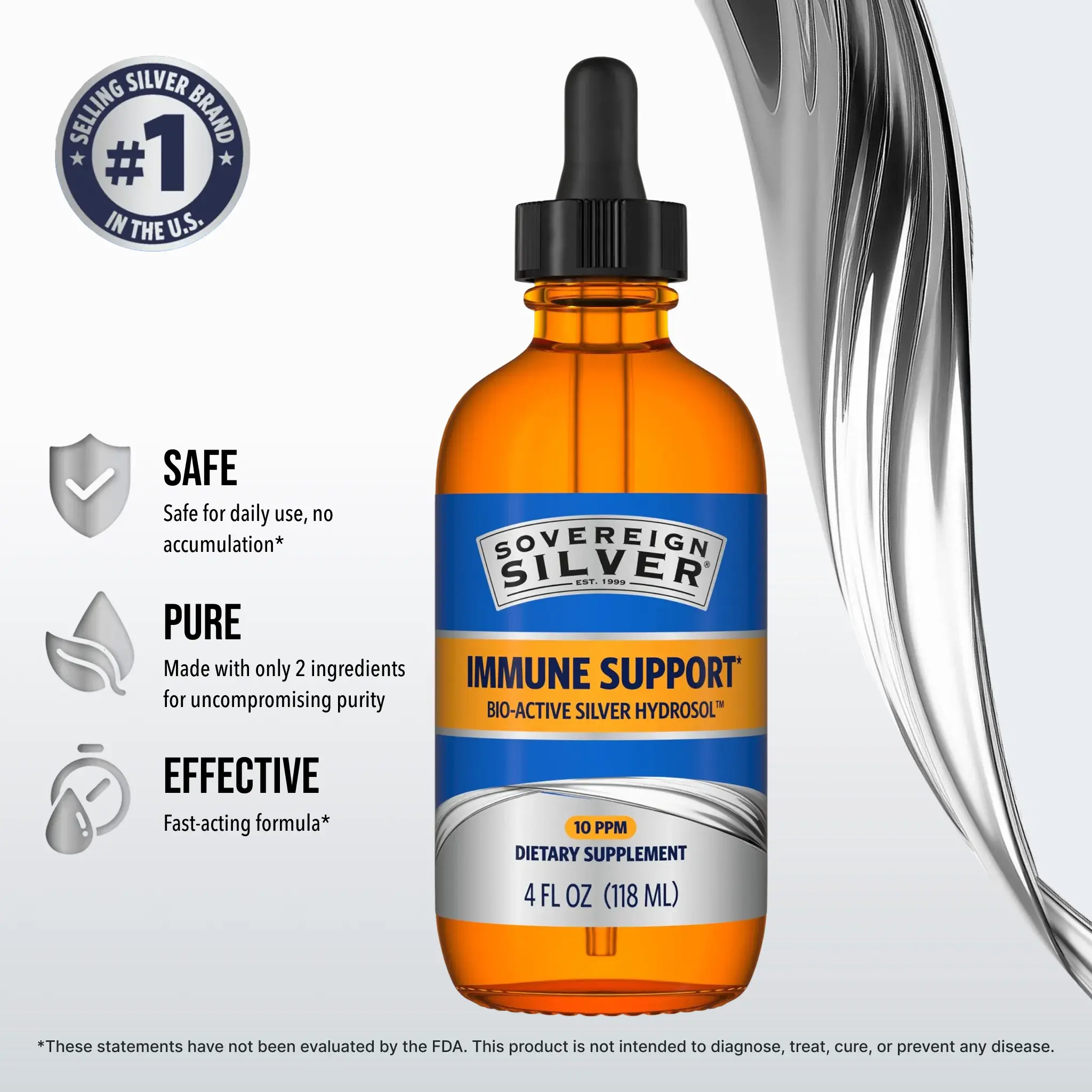 Sovereign Silver Immune Support Supplement Liquid Drops, Made With 2 Ingredients, Bio-Active Silver Hydrosol and Pharmaceutical-Grade Purified Water, Liquid Supplements for Healthy Living, Take Control of Your Daily Health