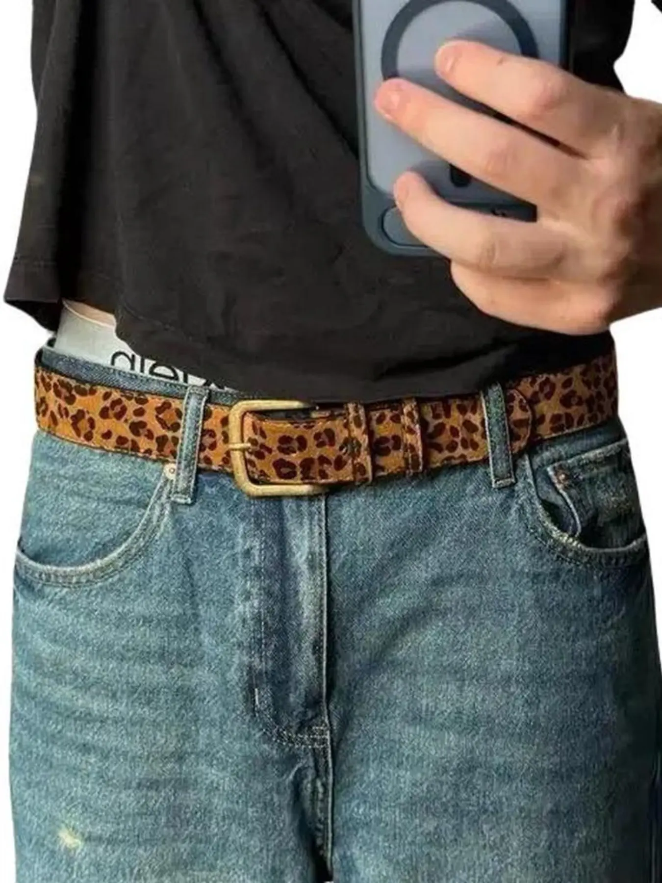 Unisex Leopard Print PU Belt, Statement Belt, Versatile All-Season Fashion Accessory, Great Gift for Halloween & Daily Wear