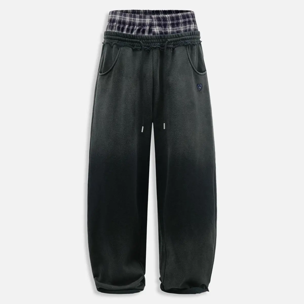 Aelfric Eden Double Waist Washed Baggy Sweatpants Loose Wide Leg Plaid Patchwork Casual Pants with Pockets   Unisex Vintage Streetwear Joggers,summerwins
